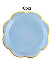 10pcs/20pcs/50pcs/80pcs Blue/Light Blue Gold Rim Paper Tableware Set, Blue 9" Dinner Plates + Light Blue 7" Dessert Plates + Blue Paper Cups + 6.5" Blue/Light Blue Paper Napkins, Scalloped Paper Plates For 1st Birthday, Baptism Party,Birthday,Wedding,Events,Festival,Picnic,Family Gathering Supplies Men Women - Blue Background With Gold Trim - View 8