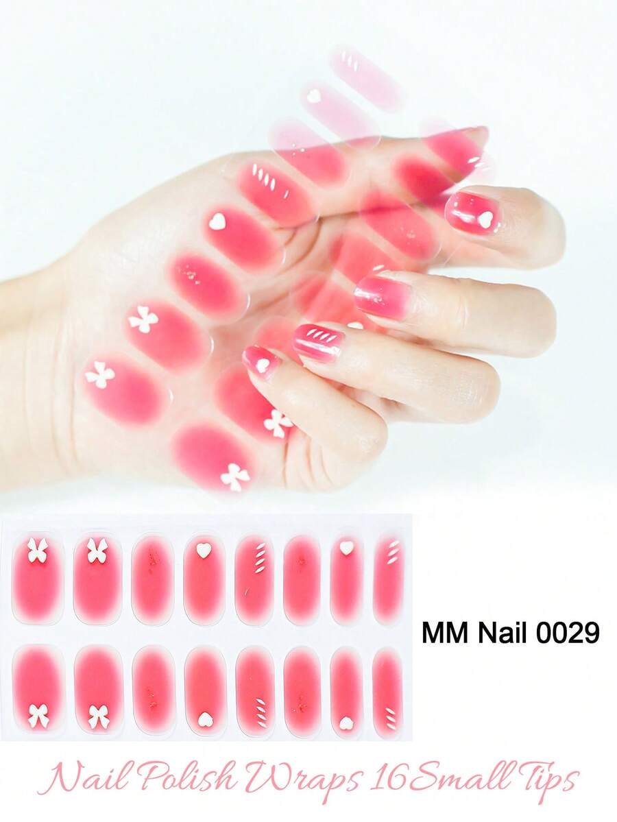 Korallenrosa No-Bake Gel Nagelsticker Nagelölfilm wasserdichte Nagelsticker Sticker einfarbig Frühlingszwiebel-Pulver Sprungfarbe Farbverlauf Vollsticker