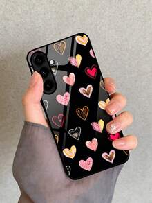 1pc High-Definition Colorful Heart Pattern Luxury Glass Phone Case, Compatible With Galaxy S26Ultra/S26PLUS/S25Ultra/S24/S23 Ultra/A16/A56/A55/A35/A34/A33/A25, 10pro/9/8/7, Fashionable Niche Design, Ideal Gift For Christmas, Valentine's Day, Easter, Wedding Season, Graduation Season, Vacation Season, Back To School Season, And Birthdays - Black - View 1