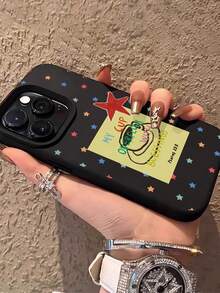 1 pièce Étui de téléphone en TPU à bord droit avec motif de slogan d'étoile personnalisé à la mode, antichoc et liquide noir. Convient pour iPhone 16 Pro Max/16/16 Pro/16 Plus/15/15 Pro Max/15 Pro/11/12/13/14 Pro Max/11 Pro/11 Pro Max/12 Pro/12 Pro Max/13 Pro/13 Pro Max/14 Pro/14 Pro Max. Étui souple avec un toucher élégant - Multicolore - Voir 5