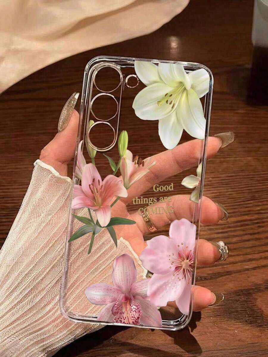 1 Piece Soft Phone Case With White Lily Flower And Butterfly, Compatible With Huawei Honor, , Galaxy A04e/12/A13/A14/A34/A50/A52/A53/A54/S21/S22/S23/S24/S25/S25Ultra, 6A/7A/8A, 12T/13T, International Version, Not Domestic Version, Spring Gift - 透明 3 - 查看 1