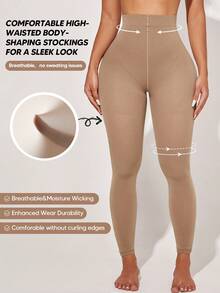 Suprenx Quần legging định hình dáng người bằng lưới co giãn dành cho nữ, kiểu dáng cơ bản. - Màu Khaki - Xem 3