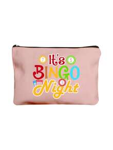 "Bingo"字母印花旅行盥洗包，卡通趣味多功能帆布包，充電器收納包，旅行化妝必需品包：女性旅行必需品包，中性拉鍊包，化妝品、彩妝和輕便旅行必需品，適合青少年、生日和旅行配件，節日禮物，母親節禮物 - 彩色 - 查看 17