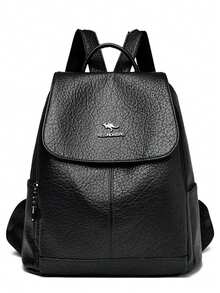 2026 New High-Quality Soft PU Leather Women's Backpack, Vintage Solid Color Large Capacity Travel Student Backpack For Girls - Black - View 4