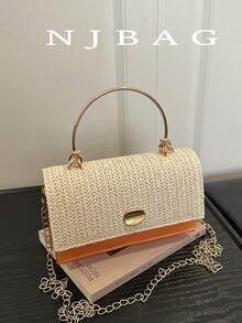 Mini Fashionable Woven Handbag (Random Stitching Color), Woven Bag - Orange - View 2