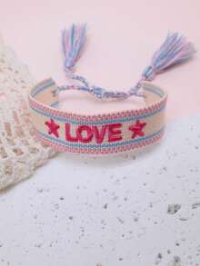 1件刺繡心形與字母波希米亞風手工編織復古流蘇友誼手鍊，送給好友的禮物，適合派對、旅行、日常配戴 - LOVE2 - 查看 20