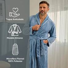 Appel Plush Flannel Bathrobe - Super Comfortable - Blue Striped - View 5