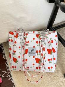 1個櫻桃印花女款托特包,可愛夏季手提包配金屬鏈條,休閒大容量包款附口袋可放平板、錢包、化妝品,適合通勤、購物、搭配夏季穿搭,旅行必備,高品質女包,絕佳節日禮物 - 彩色 - 查看 12