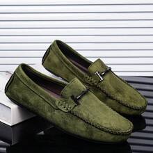 Men's Loafers Lightweight Handmade Stitching Solid Color Slip-On Flat Shoes, Men's Casual Moccasins Boat Shoes - Army Green - View 7