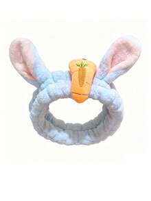 Luxury Cute Rabbit Ear Headband, Soft Plush Elastic Hair Hoop With Carrot Pattern, Suitable For Skincare And Makeup - 1 Headband - View 5