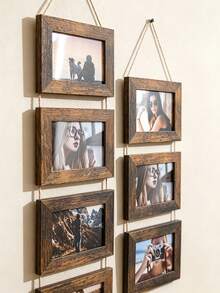 1pc Vintage Wooden Wall-Mounted Photo Frame Collage, Rustic Multi-Photo Frame, 6-Inch Family Photo Display, Vintage Wooden Frame With Jute Rope, Suitable For Living Room, Bedroom, Dormitory Wall Decor Art - Wall-mounted Photo Frame - View 3