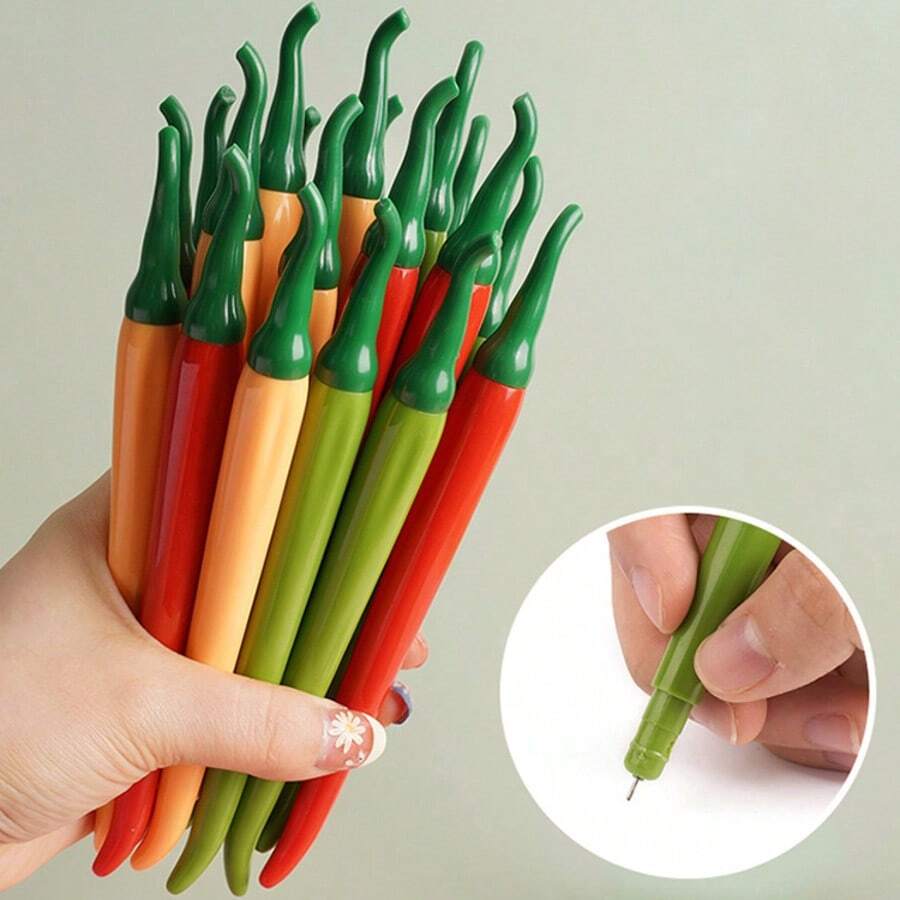 5 chiếc bút bi mực đen hình quả ớt sáng tạo, văn phòng phẩm ngộ nghĩnh, đồ dùng học tập và văn phòng phổ biến.