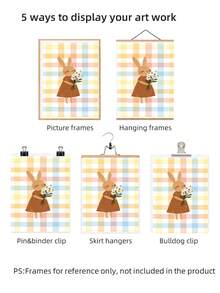 1pc Frameless Cozy Cartoon Bunny Colorful Plaid Wall Art - Playroom, Cute Animal Poster For Bedroom Dorm Home Office Classroom, Apartment Bedroom Wall Art, Party Decor & Best Gift Choice, Room Decor Bedroom, Decoration, Prints For Wall, Posters, Vintage Decor - Cartoon - View 6