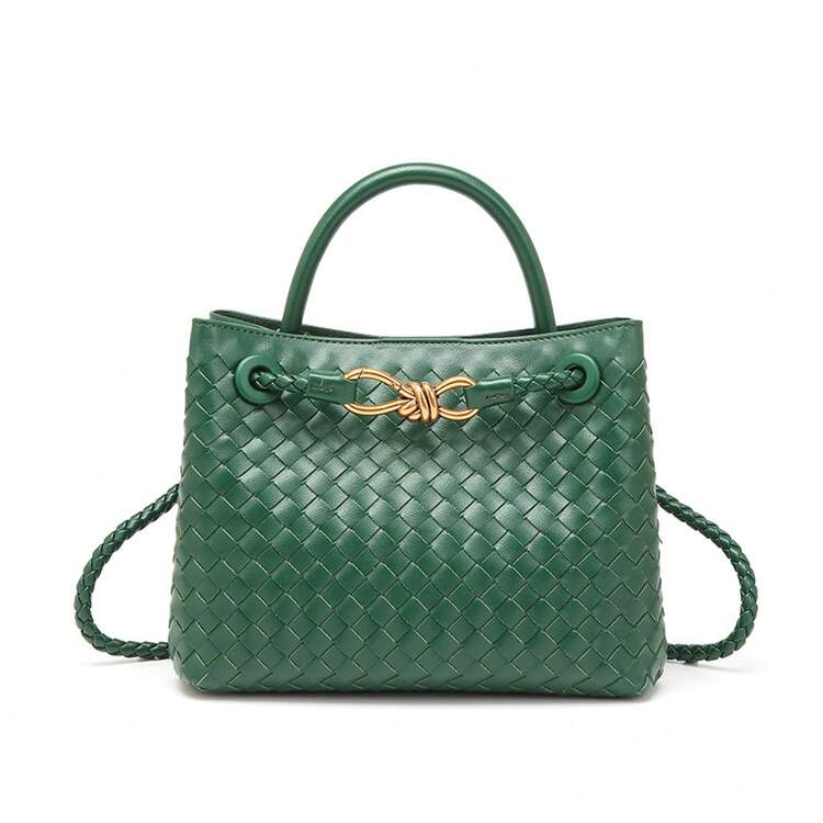 Bolso de mano de cuero genuino tejido a mano para mujer BV Bottega Bang Bang de Andiamo Clutch Campana, nuevo bolso tote con hebilla de cordón metálico tejido, bolso de mano, bolso de hombro, bolso cruzado, bolso de gran capacidad para uso diario, bolso de mano. - Verde - Añade 2