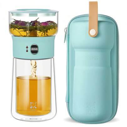 ZENS Portable One-Glass Teapot Set | Modern Borosilicate Glass Tea Infuser + Travel | Easy Loose-Leaf Brewing, Tea Lovers