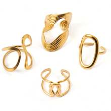 4pcs Fashionable Stainless Steel Rings With Simple Hollow Geometric Design, Versatile Casual Stacking Rings, Perfect Gift For Her, Suitable For Teenagers - Gold - View 8