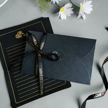 16件套黑色烫金奢华文具信封套装，浪漫情书信纸，适用于婚礼邀请函、生日贺卡等 - I - 查看 1