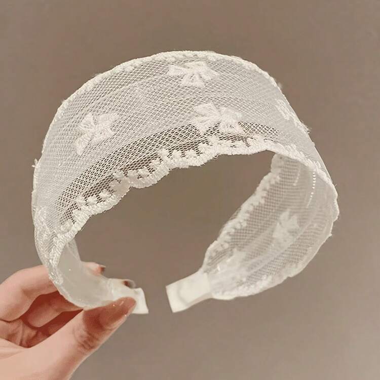 Băng đô tóc bản rộng viền ren phong cách Pháp vintage Bohemian tối giản nơ lưới - Nhiều màu - Xem 2