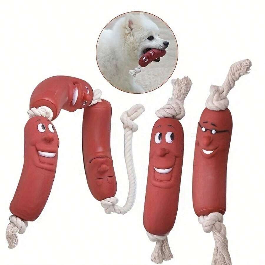 1pc Sausage-Shaped Dog Chew Toy, Fun Dog Pet Supplies - Durable And Bite-Resistant, Interactive Training Teething Toy, Premium Material, Sausage Design, Dog Chew Toy, Relieves Teething Discomfort - Multicolor - View 1