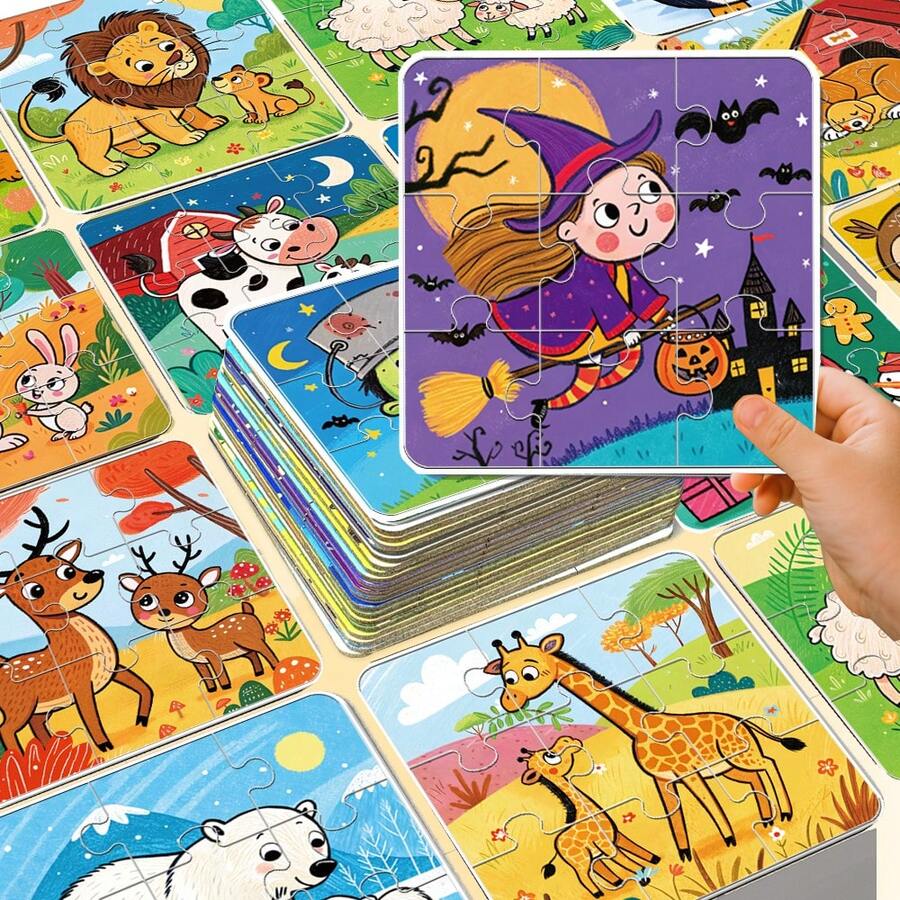 beartale 36pcs 4-In-1 Halloween Cartoon Puzzle Game Set, Includes Pumpkin, Ghost, Bat Patterns, Suitable For Early Childhood Education, Develop Concentration, Creativity And Logical Thinking, Montessori Toy, School Supplies, Puzzle Gift, Teaching Aid, Early Education Toy, Classroom Toy, Student, Toddler Learning Activity, Children Birthday Gift, Halloween Party Gift, Holiday Home Decor - Multicolor - View 1