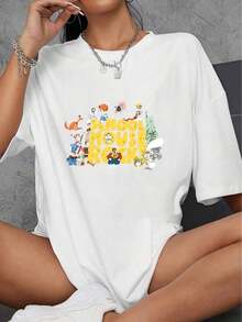 Witllent Women's T-Shirts 1 Piece 100% Cotton With Schoolhouse Rock Logo, Retro Cartoon 70s T-Shirt, Thick Cotton T-Shirt For Women, Casual Blouses For Ladies. - 白色 - 查看 6