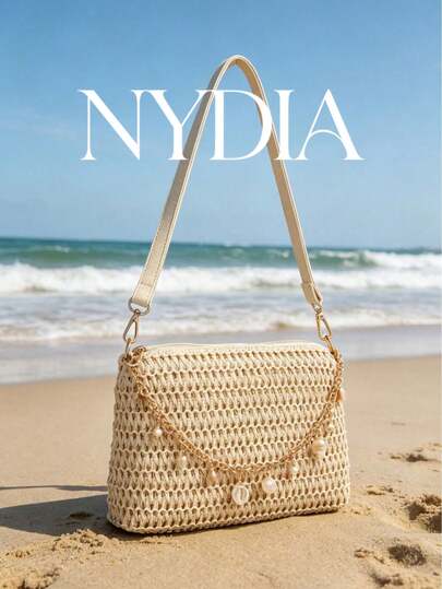 1pc Minimalist Woven Crossbody Bag, Fashion Leather Strap Handbag, Casual Versatile Women Beach Vacation Daily Use Tote