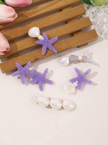1 Set Cute Ocean Elements Hair Clips, Sweet Girl's Starfish Shell Pearl Decor Hair Clips, Suitable For Daily, Beach, Vacation, Side Bangs Clips, Exquisite Hair Accessories - Multicolor - View 4