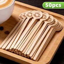 50pcs Disposable Wooden Coffee Stirrers, Various Coffee Pattern Styles, Kitchen Accessories Suitable For Coffee, Milk Tea, Hot Drinks, Cafes, Tea Houses, Kitchens, Parties, Gatherings, Afternoon Tea - Multicolor - View 8