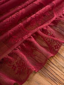 1pc French Elegant Floral Lace Trim Tablecloth, Countryside Fresh Decor - Burgundy - View 11