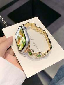 Huastonband 女款金色手鍊錶帶，適用於 ，時尚鑽石鑲嵌花卉設計金屬不鏽鋼腕帶，相容 38/40/41/42/44/45/46/49mm 系列 Ultra/SE/S11/S10/S9/S8/S7/S6/S5/S4/S3，優雅夏季女款珠寶金色海灘配件 - 金色 - 查看 6