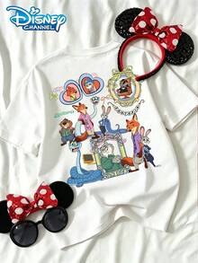 Disney Zootopia Full Character Girls Cotton Tee, Soft Washable Summer Top, Ideal For Theme Park, Daily Outing, Holiday & Birthday Gift For Tween Girls - White - View 3