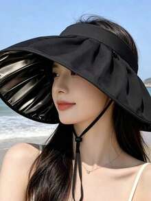 Women's Sun Protection Hat, Wider Brim, Outdoor UV Protection, Black PVC Shell, Summer - Multicolor - View 8