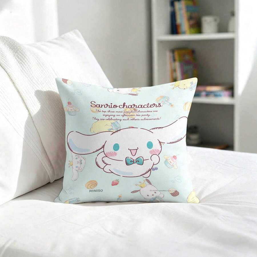 Miniso Sanrio Cinnamoroll Throw Pillow Cover, Light Blue Tea Party & Dessert Print Cushion Case For Couch Sofa Bedroom Living Room Home Decor - Color - View 1