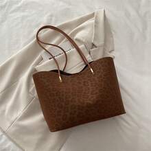 Bolso de mano moderno y versátil para mujer, estilo casual elegante con un toque de alta gama, bolso de hombro estiloso ideal para ir de compras, bolso grande con estampado de leopardo estilo coreano para mujer, nuevo bolso tote vintage 2026, bolso de hombro casual de gran capacidad para ir al trabajo. - marrón - Ver 8