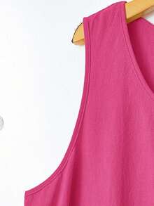 EMERY Vestido de verano casual de talla para mujer, de color verde militar sólido, sin mangas, con volantes en el bajo y parches de encaje en la espalda - Rosa Fucsia - Ver 6