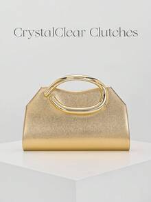 Bolso de mano minimalista de moda europea y americana para mujer, bolso sobre, bolso de embrague de PU para la noche, bolso asimétrico, adecuado para combinar con vestidos de baile, fiesta, boda, novia, dama de honor, vestido de cumpleaños, incluye correa de cadena - Dorado - Ver 8