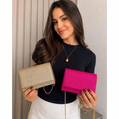 Bolsa Clutch Luxo Feminina Dourada Para Madrinha e Noiva Festa Baladinha Tedencia Com Brilho