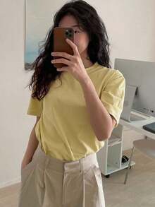 Plain Colored Summer Drop-Sleeve T-Shirt. Basic And Versatile. - 白色 2 - 查看 10