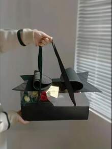 1/2/3 piezas Caja de regalo grande con lazo 3D y ventana transparente, caja de embalaje de regalo portátil y transparente con asa para el Día de San Valentín, cumpleaños & entrega de regalos - Multicolor - Ver 12
