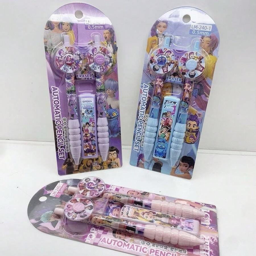 0.5mm Cartoon Girl Design Mechanical Pencil Set, With Eraser And Refills, Smooth Writing, Suitable For Students, Durable Stationery, Great For Classroom Rewards And Holiday Gifts - Multicolor - View 1