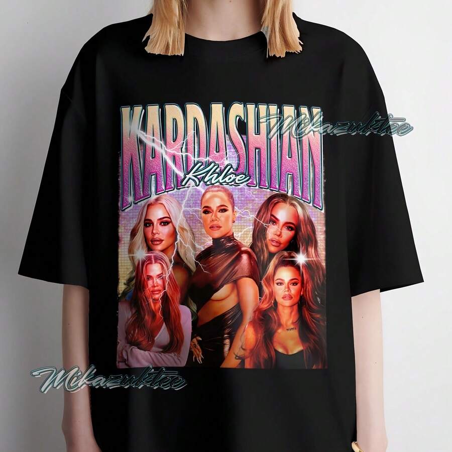 Khloe K.Ardashian Vintage Style Graphic Tee, Faded Print - Black - View 1