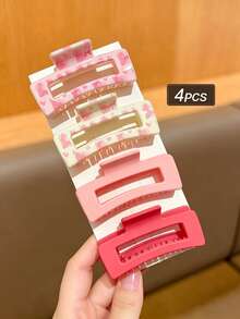 8件組女款時尚優雅可愛粉色愛心圖案情人節髮飾，6.5cm/2.51英吋中型方形半圓髮夾，適合各種日常場合、校園穿搭，女性髮飾配件，女性禮物 - 彩色 - 查看 4