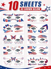 10 Folhas Adesivos Faciais do 250º Aniversário - 4 de Julho - Tatuagens Patrióticas de Aniversário dos EUA, Lembrancinhas da Festa do Dia da Independência do 4 de Julho, Adesivos de Maquiagem Fofos para Mulheres, Celebração Americana Vermelho Branco Azul, Estilo Festival - Multicolorido - Visão 5
