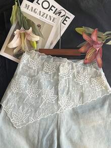 1pc French Floral Embroidered Mesh Apron, Soft Tie-Up Asymmetrical Layered Waist Chain - Multicolor - View 7