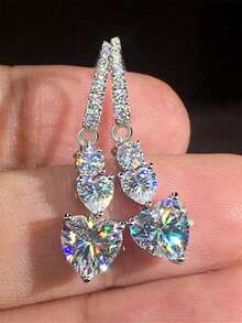 1 Pair Gorgeous Cubic Zirconia Earrings, Designed For Women, Suitable For Wedding, Engagement, Anniversary Party Wear, Valentine's Day Gift - 1# - View 10