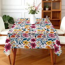 1pc Rectangular Polyester Tablecloth, Floral Pattern, Single-Sided Printing, Suitable For Tabletop, Washable And Reusable, Applicable For Indoor, Outdoor, Patio, Wedding, Party, Dining, Craft Exhibition, Banquet Decoration - Multicolor - View 6