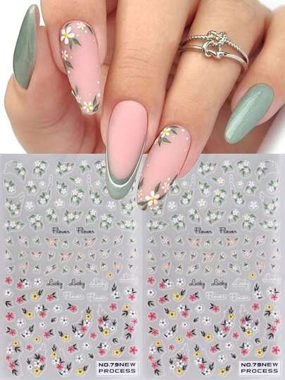 2pcs Colorful Floral Nail Art Stickers, 3D Lace Leaf Design Nail Decals, Nail Salon Supplies, Gift For Women/Girls, DIY