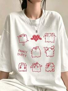 200g 100% Cotton T-Shirt, 2026 Summer Fashion Printed Short-Sleeve T-Shirt, Couple Style, Innerwear, Outerwear, Office Casual Round Neck Short-Sleeve Top - White [Women's Summer Clothing/Fun T-shirt] - View 2