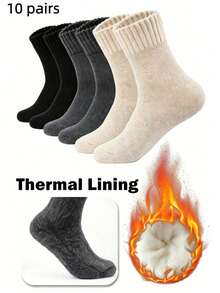 1/3/5/10/20 Pairs Women's Winter Ribbed Fleece Mid-Calf Socks, Thick Soft Fluffy Warm, Home Sleep Floor Socks, Daily Commute, Christmas Back To School Gift - Multicolor - View 15