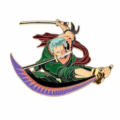 1pc One Piece Roronoa Zoro Enamel Pin, Anime Character Brooch, Three Sword Style Metal Lapel Pin For Backpacks & Jackets